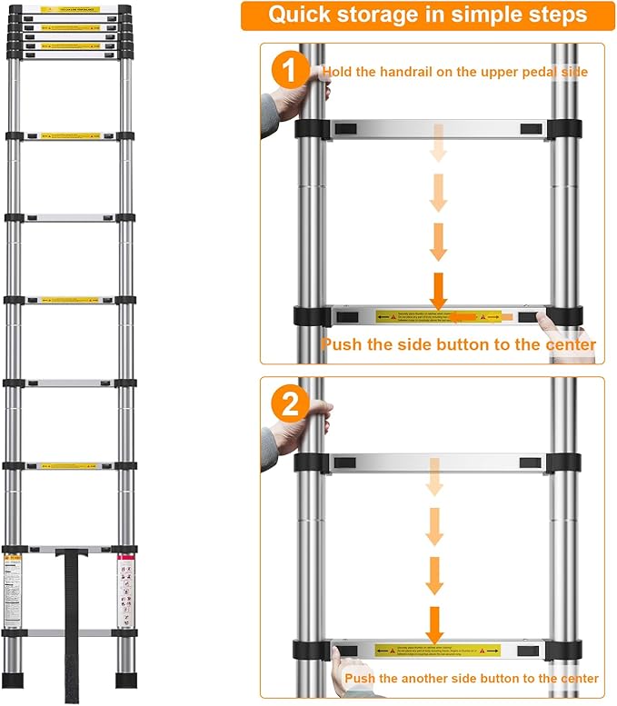 12.5FT Telescoping Ladder- Multi-Purpose Aluminum Extension Ladder Adjustable Compact Ladder for Household, RV, Outdoor, 330lbs Max Capacity…
