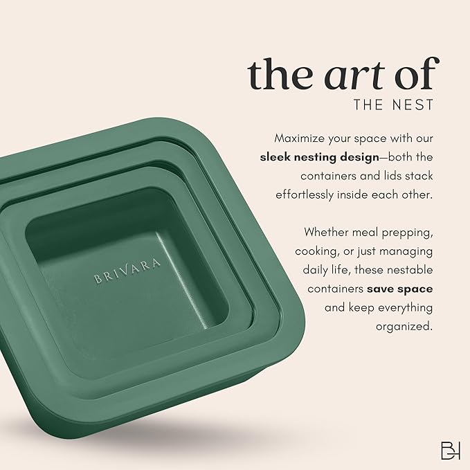 Ceramic Coated Glass Food Storage Container | No PTFE, PFOA, PFAS, and BPA | Reusable Non Toxic Meal Prep Container with Glass Lid | Easy To Store | 8 Cup Square [Pine]