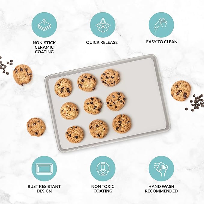 Boxiki Kitchen Nonstick Ceramic Baking Sheet/Cookie Sheet - Set of 2, Durable and Easy to Clean Baking Pans for Kitchen - Dishwasher and Freezer Safe, PFAS-Free (Half Sheet Pan)