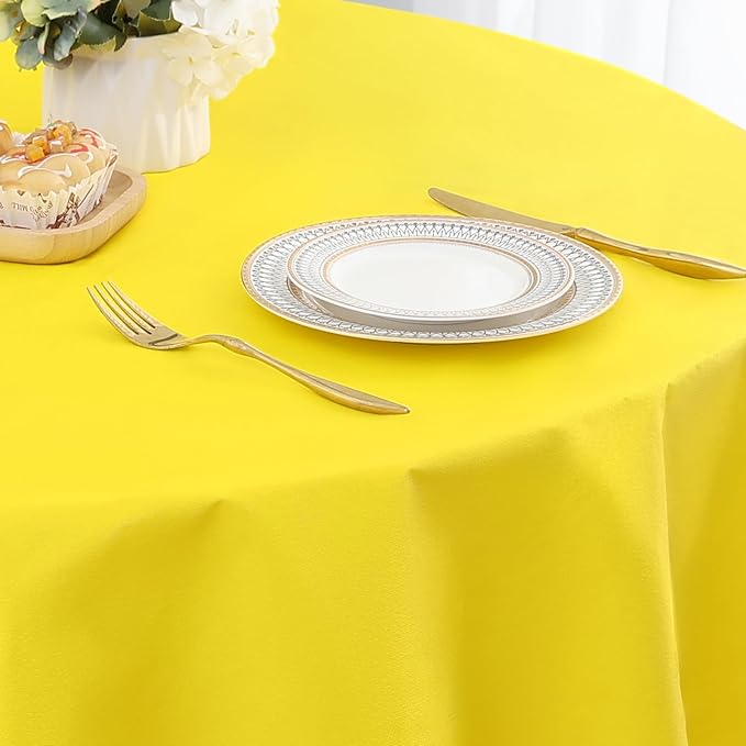 homing Round Vinyl Tablecloth, Waterproof Spillproof Plastic Flannel Backed Table Cloth, Wipe Clean Table Cover for Dining, Buffet Parties and Camping (Yellow, 60")