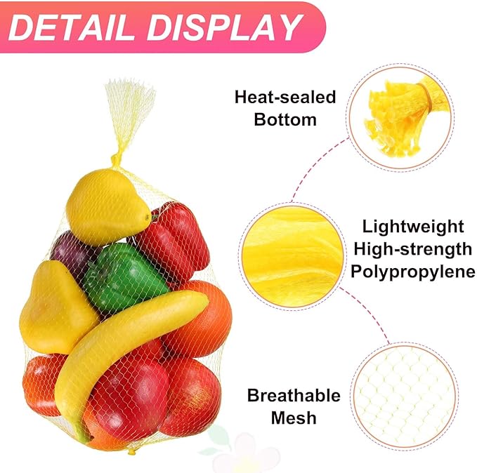 uxcell 100PCS Reusable Mesh Produce Bags, 17.7 Inches Egg Hatching Bags Washable Breathable Fruit Net Stretchable Mesh Netting Storage for Seafood Vegetable Onion Grocery Shopping, Yellow