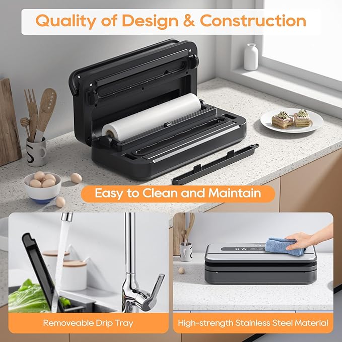 Upgraded Vacuum Sealer for Food, 90kpa 14 in 1 Food Sealer Vacuum Sealer Machine, Easy Lock Handle/Sous Vide Friendly, Liquid/Dry/Moist Food Saver Storage Vacuum Sealers with 2 Roll Bags (25 Pro)