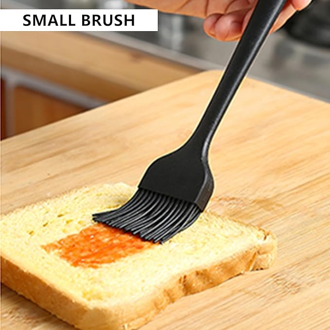 NileHome 4 Pack Silicone Spatula and Grilling Tongs Kitchen Utensils with Silicone Brush Heat Resistant BPA-free Rubber Spatula for Scraping, Baking, Cooking, Mixing-Black