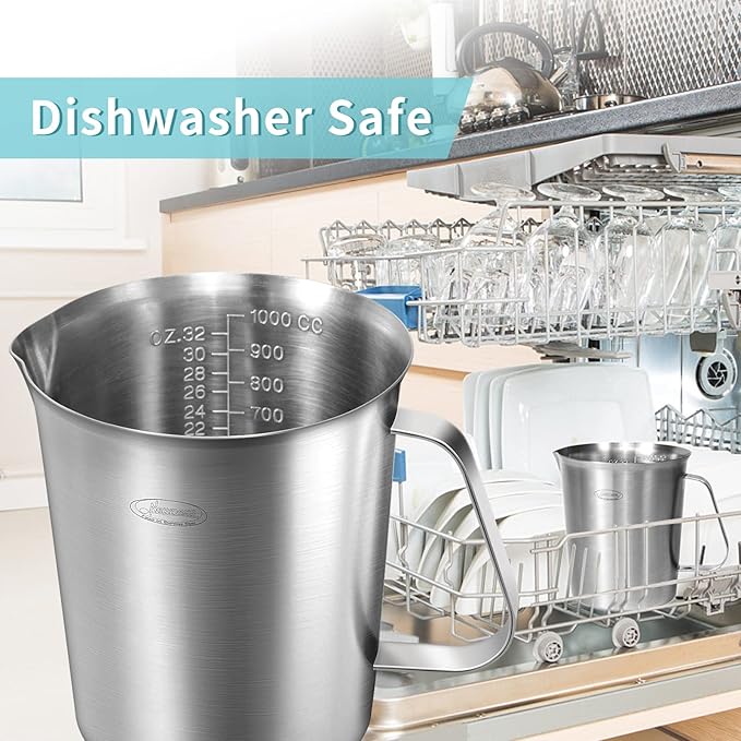 Measuring Cup, [Upgraded, 3 Measurement Scales, Including Cup Scale, ML Scale, Ounce Scale], Newness Stainless Steel Measuring Cup with Marking with Handle, 32 Ounces (1.0 Liter, 4 Cup)