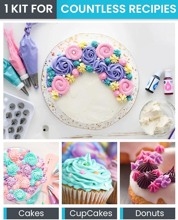 RFAQK 74 PCs Icing Piping Bags and Tips Set, Cake Decorating Kit with 48-Numbered Piping Tips, Anti Burst Pastry Bags for Cookie Cupcake Cake Decoration, Cake Decorating Tips Set with Booklet & E-book