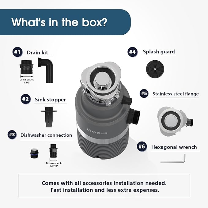 Garbage Disposal 1HP, Food Waste Disposal Continuous Feed, Garbage Disposal with Power Cord, Light Gray