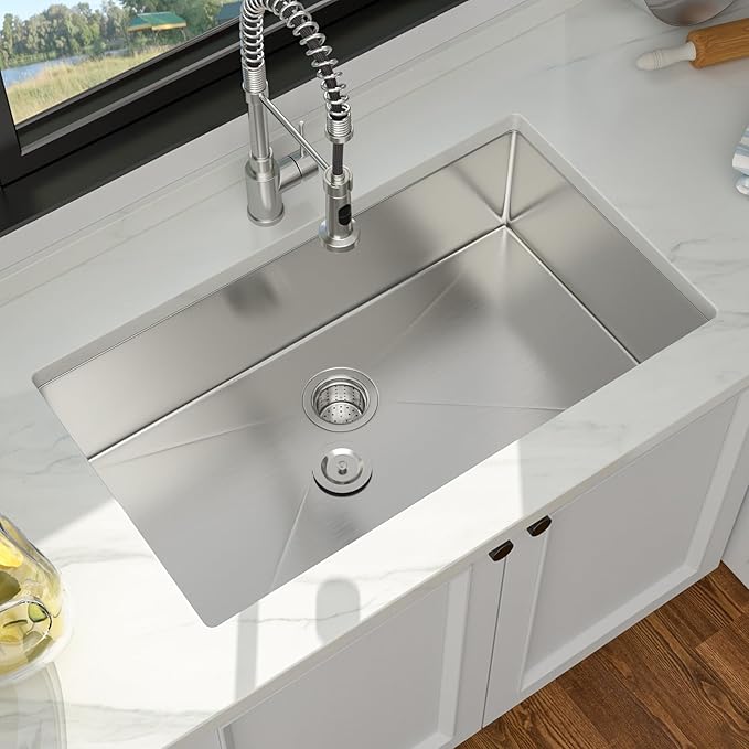 32 Inch Undermount Kitchen Sink - 32 x 19 Kitchen Sinks Stainless Steel 16 Gauge Single Bowl Under Mount Handmade Basin with Offset Drainer