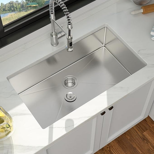 32 Inch Undermount Kitchen Sink - 32 x 19 Kitchen Sinks Stainless Steel 16 Gauge Single Bowl Under Mount Handmade Basin with Offset Drainer
