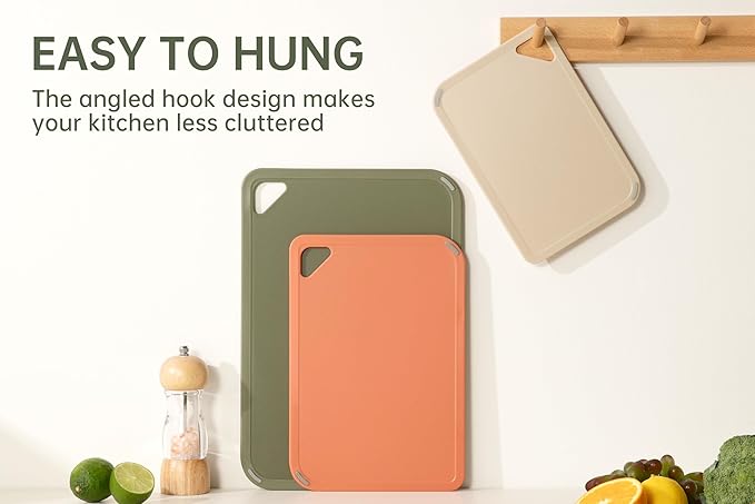 Plastic Cutting Board Set,Cutting Boards for Kitchen BPA Free, Large-Small Chopping Boards Set of 3 Non-Slip for Cooking Camping Dishwasher Safe, Reversible, with Grip Handle, 15"×10"×0.6"