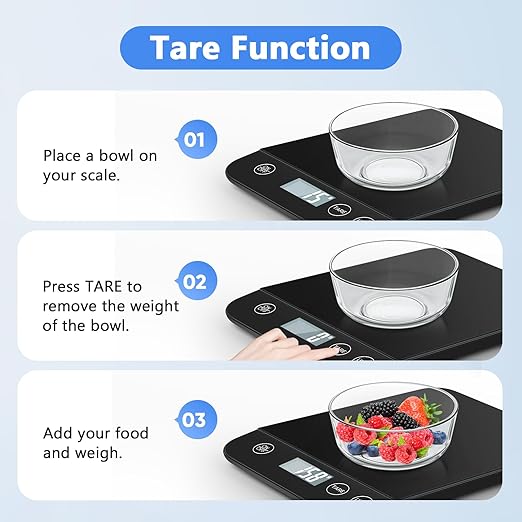 Digital Kitchen Scale, 22lb Capacity, Tempered Glass, Easy Tare Function, Large LCD Display, Perfect for Cooking, Baking, and Meal Prep