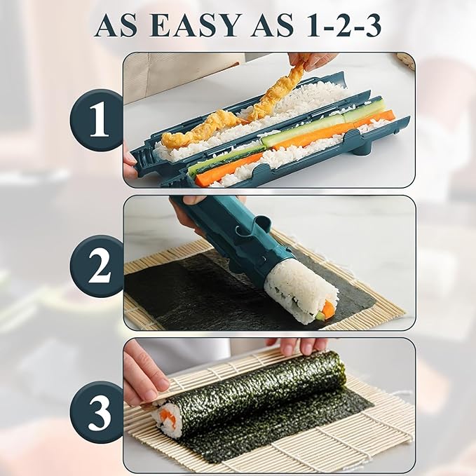Sushi Making Kit, Sushi Roller Kit for Beginner, Sushi Bazooka with Bamboo Sushi Rolling Mats, Rice Mold, Chopsticks, Sushi Mold, Sushi Maker