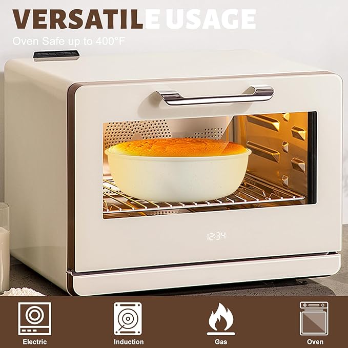 Numola 10 pcs Pots and Pan Set Non Stick with Detachable Handle, Ceramic Cookware Set for Stackable, Induction Kitchen Cookware Set for RV, Dishwasher ＆ Oven Safe, Cream White