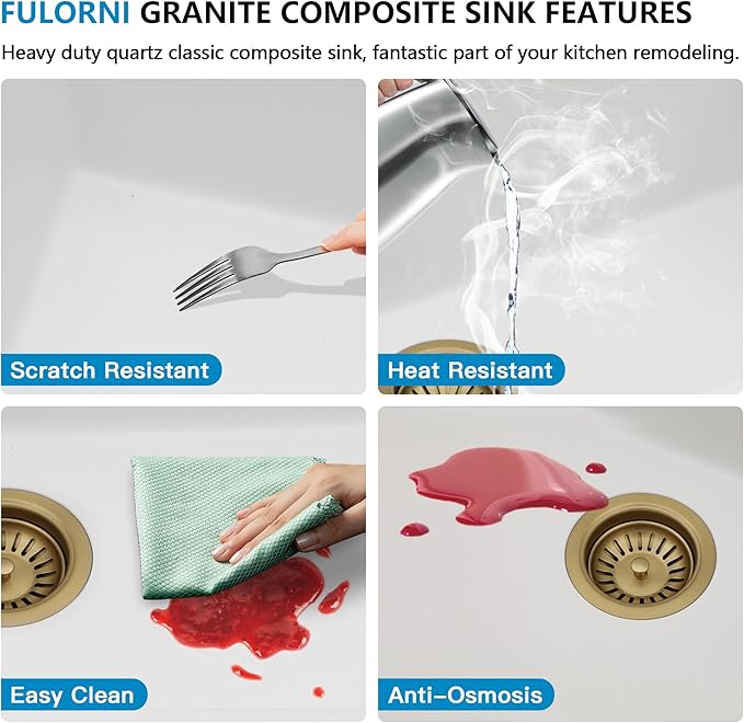 28"x19" Granite Composite Kitchen Sink - White Undermount Ledge Workstation Quartz Classic Under Counter Single Bowl Basin