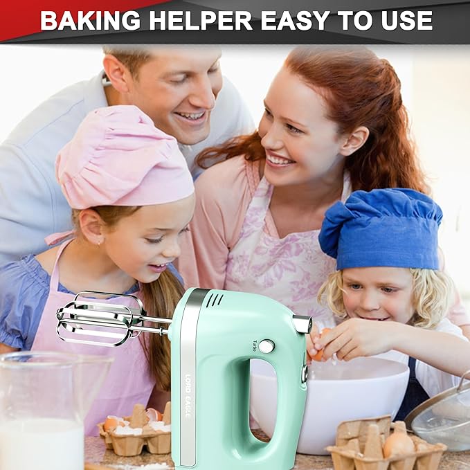 Lord Eagle Hand Mixer Electric 400W, 5 Speed handheld Mixer, 5 Stainless Steel Accessories for Baking Cake Egg Cream Food Beater, Turbo Boost/Self-Control Speed + Eject Button