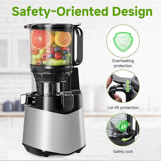 Cold Press Juicer, 5.8" Wide Feed Chute, 400W Slow Masticating Juicer Extractor Supports High Juice Yield, Whole Vegetables & Fruits, Silver Gray