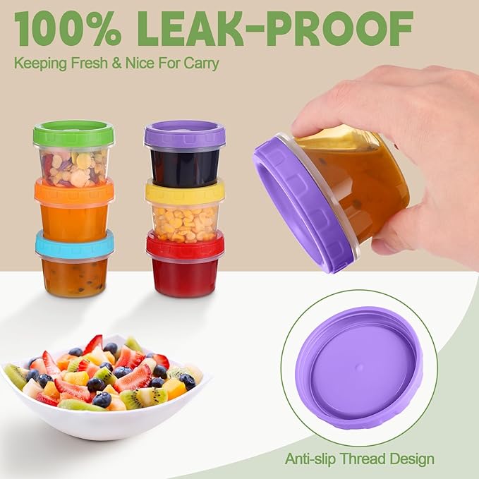 4 oz Small Plastic Containers with Lids, 24 Pack Stackable Small Freezer Container, Reusable 1/2 Cup Food Containers for Snack Puree Fruit, with Pen and Brush, Microwave & Dishwasher Safe