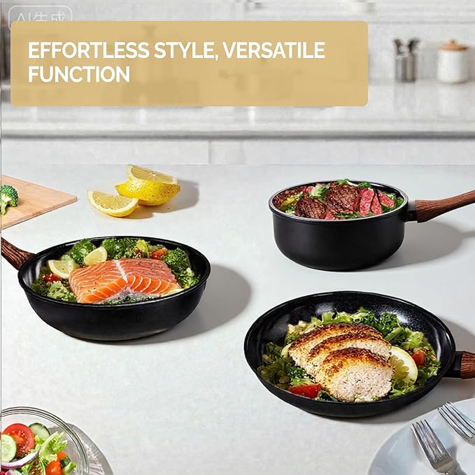 ROVSUN 17 Pcs Nonstick Pots and Pans Set, Cast Aluminum Kitchen Cookware Set, RV Kitchen Cooking Set and Utensils, Dishwasher Safe, PFAS PFOA & PFOS Free, Black