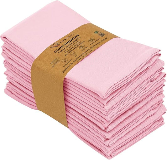 Ruvanti Cloth Napkins Set of 12, 18x18 Inches Napkins Cloth Washable, Soft, Durable, Absorbent, Cotton Blend. Table Dinner Napkins Cloth for Hotel, Christmas, Dinner, Parties - Pink