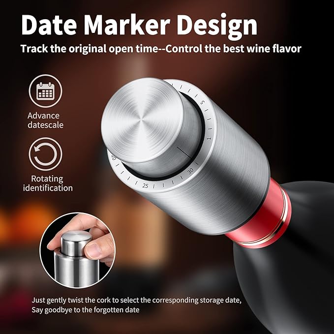 Wine Bottle Stoppers，2-in-1 Vacuum Wine Stopper，Stainless Steel Wine Savers, Reusable Wine Preserver, Vacuum Pump Corks Keep Wine Really Fresh, Best Gift Accessories,Hanlomele(1 Pack)