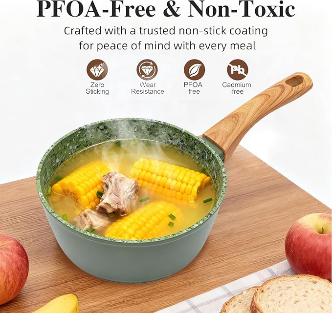 2-Piece Nonstick Cookware Set, 8.5 Inch Frying Pan & 1.43QT Saucepan with Lid | PFAS & PFOA Free Non-Toxic Coating | Induction Compatible, Dishwasher Safe | Pots and Pans Set for Beginner Kitchen