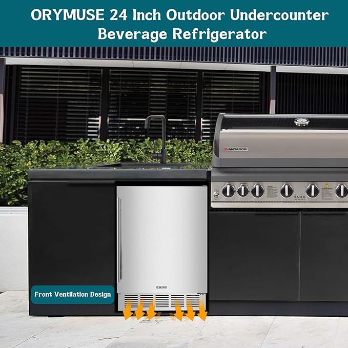 24" Outdoor Beverage Cooler Fridge - Undercounter Refrigerator, Stainless Steel Seamless Door - Holds 180 Cans, Powerful Cooling Compressor - Patio Kitchen, Commercial Use