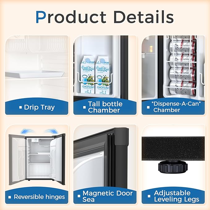 Antarctic Star Mini Compact Refrigerator with Freezer, 2.6 Cu.Ft. Single Door Adjustable Removable Shelves for Apartment/Dorm/Office,BLACK