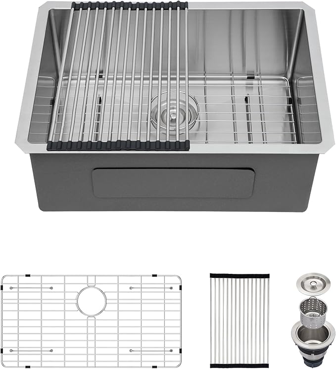 Undermount Kitchen Sink 26 Inch - GhomeG Deep Single Bowl 26x18x9 Inch kitchen sink 16 Gauge Stainless Steel Under Counter Kitchen Sink Basin With R10 Round Corners