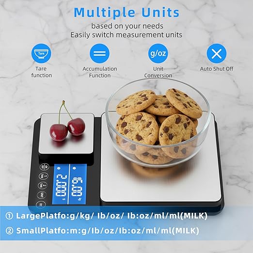 0.001oz/33lb Dual Platform Kitchen Scale, Diyife Stainless Steel Precision Food Scale, 7 Units, Tare, Accumulation Functions, for Baking, Cooking, Pre-Meal Preparation