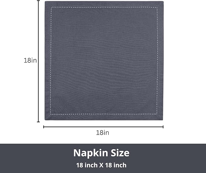 PurpleEssences Set of 12 Hemstitch Cloth Dinner Napkins 100% Cotton - Soft Durable Washable - Ideal for Wedding Christmas Holiday Winter - Perfect Everyday Use Table Linen 18x18 - Dark Gray