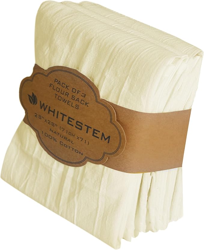 Flour Sack Towels | Tea Towel for Crafts| Kitchen Dish Cotton Blank Towel for Embroidery| Baking Bread Proofing Linen Cover| Thick Absorbent Quick Dry | 3 Pack 28"x28" Natural