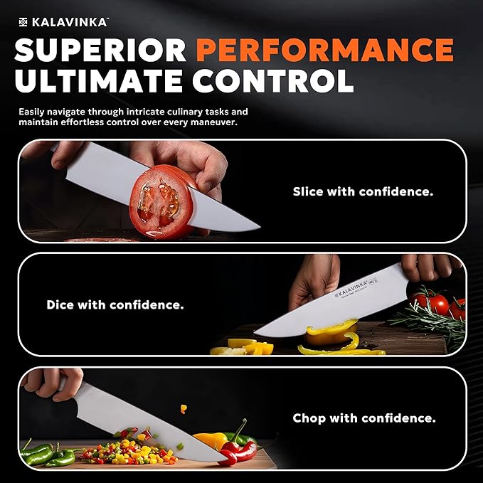 8 Inch Cooking Knife, Razor Sharp Edge Retention, German Steel Blade with Comfortable Handle, Bonus Sheath, Gift-Ready (RUPA)