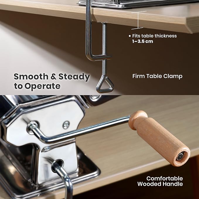 ISILER Pasta Maker, 9 Adjustable Thickness Settings 2 in 1 Pasta Machine with Rollers and Cutter, Noodle Maker for Dumpling Skin, Spaghetti, Fettuccini, Lasagna