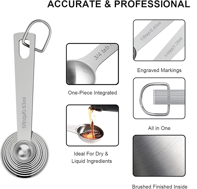 21 Pcs Stainless Steel Measuring Cups and Spoons Set, Wildone Stackable Metal Measuring Cups and Spoons for Cooking & Baking, Includes 7 Cups, 9 Spoons and 5 Mini Spoons