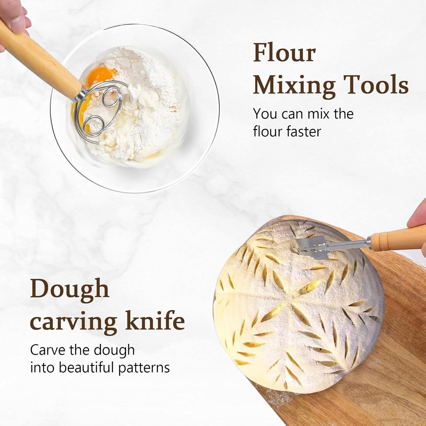 Sourdough Bread Baking Supplies- Set of 2 Oval Banaton Basket with Sourdough Starter Kit and Making Tools Accessories for Homemade Bread