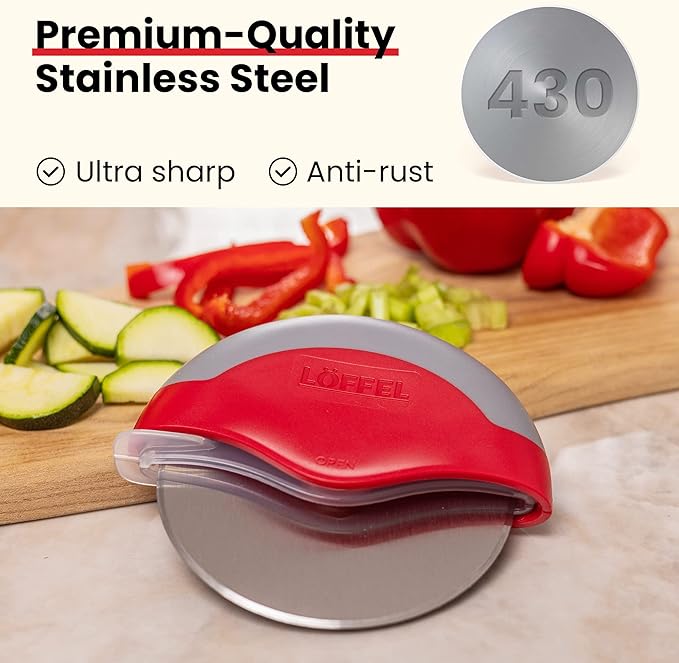 Premium Pizza Cutter Wheel - Slicer with Protective Blade Guard - Razor Sharp Stainless Steel - Easy to Clean & Detachable Slicer - Round Shaper With Cover & Slip Resistant Handle