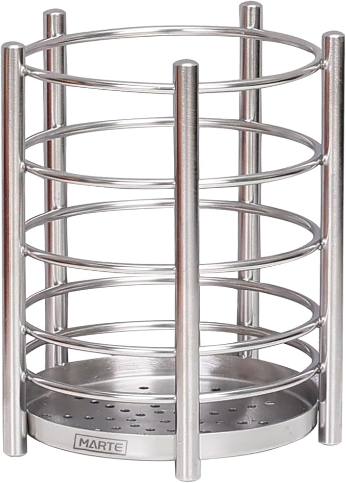 Utensil Holder for Kitchen Counter - 6.1" X 4.8" Large Metal Cooking Utensil Crock Stainless Steel Utensil Holder Container Canister Spatula Spoon Caddy Organizer-Brushed- Heavy Base, Silver