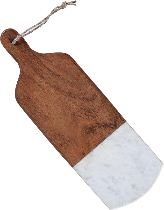 Marble & Acacia Wood Cutting Board – 16.25x5.5" White Charcuterie, Cheese & Serving Tray for Bread, Steak, Fruit – Elegant Solid Chopping Board for Kitchen & Parties