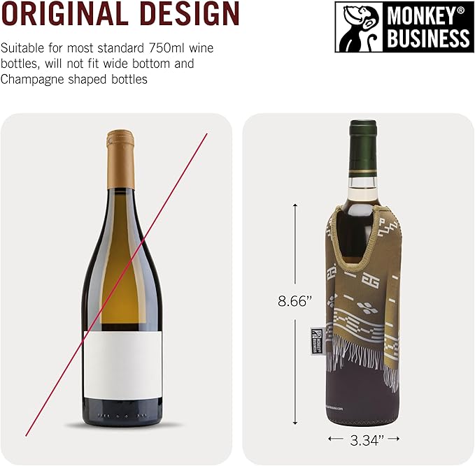 Monkey Business - Wine Bottle Poncho Covers: Set of 2 Insulated Neoprene Sleeves – Fun Wine Bottle Outfits for 750ml (25 oz) Bottles – Decorative Wine Accessories and Wine Gifts