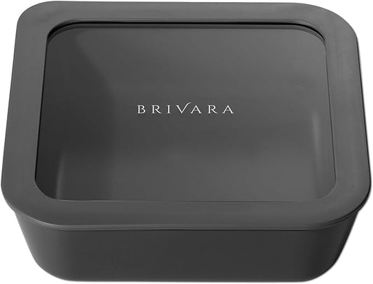 Ceramic Coated Glass Food Storage Container | No PTFE, PFOA, PFAS, and BPA | Reusable Non Toxic Meal Prep Container with Glass Lid | Easy To Store | 5 Cup Square [Onyx]