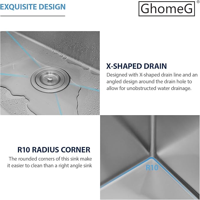 27 Undermount Kitchen Sink - GhomeG 27x18 Undermount Sink Deep Single Bowl 16 Guage Stainless Steel Under Counter Kitchen Sinks Basin With R10 Round Corners