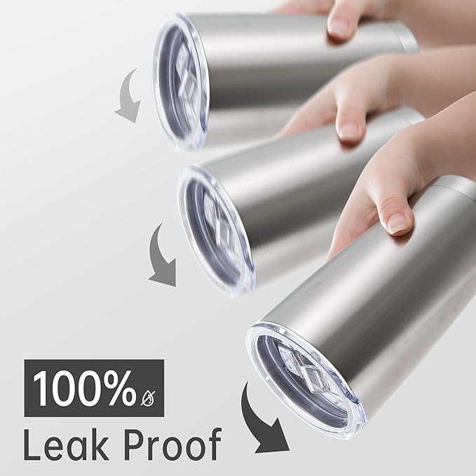 20 oz Tumblers Bulk Stainless Steel Tumbler with Lid Double Wall Vacuum Insulated Coffee Mug 20oz Powder Coated Cup for Hot and Cold Drinks, Stainless, 6 pack