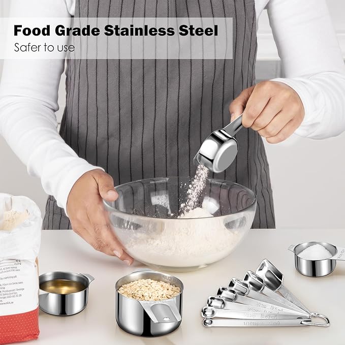 20Pcs Measuring Cups and Spoons Set, Includes 7pcs Stainless Steel Measuring Cups, 12 Measuring Spoons with Leveler for Cooking & Baking, Dishwasher Safe