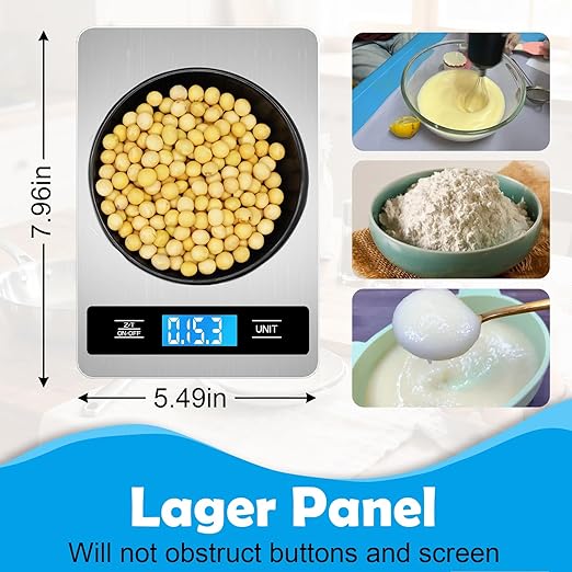 Food Scale Grams and Ounces - Digital Kitchen Scale 33lb/15kg, 1g/0.1oz Accuracy, Stainless Steel, Lightweight, with Batteries, for Cooking, Baking, Meal Prep