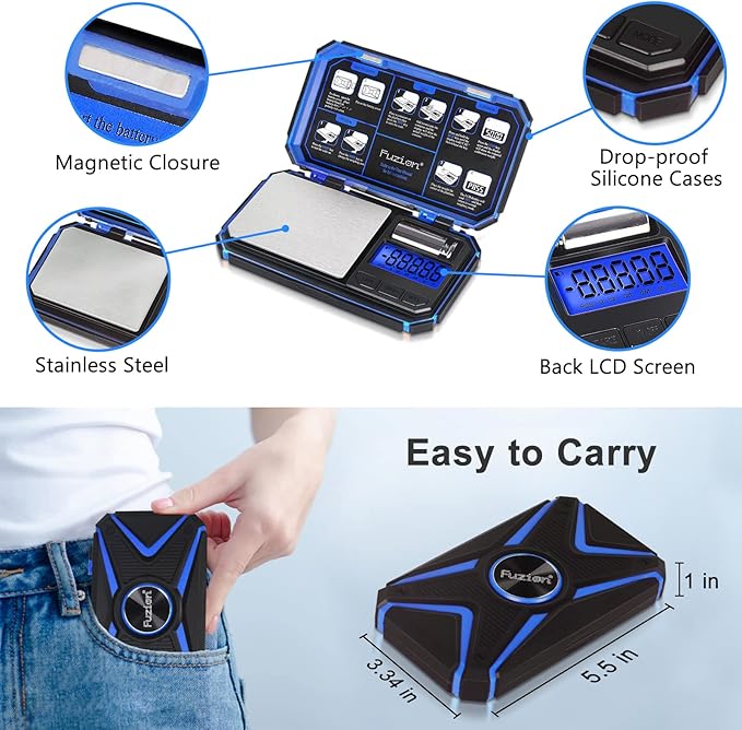 Fuzion TU-X Digital Pocket Scale, 200g/0.01g Gram Scale with 6 Units for Personal Hobbies, Small Scale for Food Ounces and Grams, Measuring Jewelry, Herb, Powder