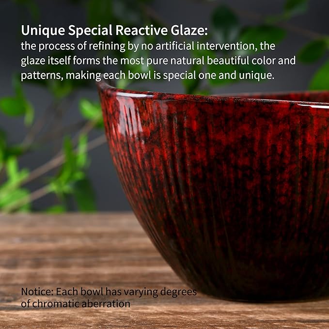 Ramen Bowl with Chopsticks and Spoons, Ceramic Set of 2, Dishwasher Safe for Pho Udon Soba Noodle Salad Pasta, Special Reactive Glazed Crimson Bowls Set