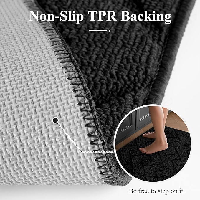 hicorfe Kitchen Rugs and Mats Sets,Super Absorbent Polypropylene Non-Slip Rug,Soft Comfort Floor Mat,Washable for Kitchen,Hallway,Office,Sink,Laundry(24" x 35",Black)