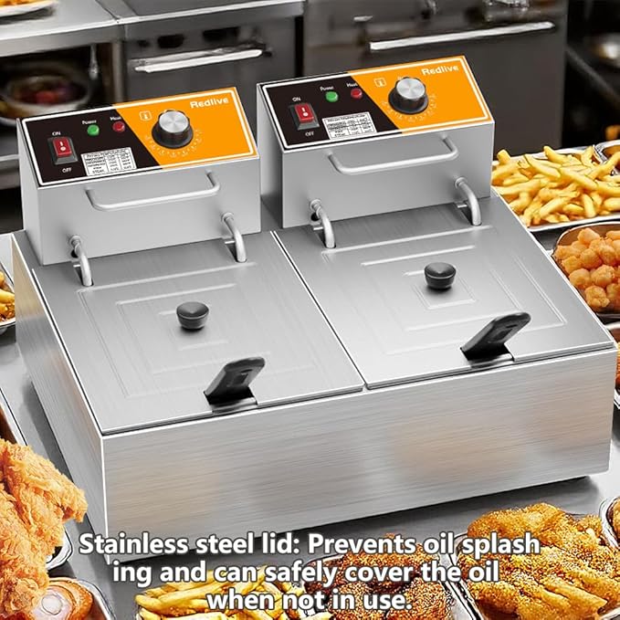 Electric Deep Fryer 20L/21QT Stainless Steel Large Capacity Commercial Fryer with Basket, 3400W 110V Countertop Deep Fryer for Home Kitchen and Restaurant Use withTemperature Control