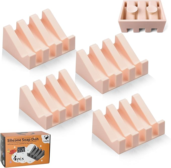 Self Draining Soap Dish,Silicone Suction Cup Soap Holder, Bathroom Soap Dish for Bar Soap,Can Extend Soap Life,Bathroom, Bath Tub, Kitchen Sink (4, Pink)