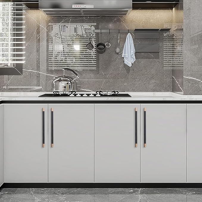 6 Pack 10 Inch Black and Champagne Copper Cabinet Handles - Knurled Pulls for Kitchen Drawers and Cabinets - Hardware