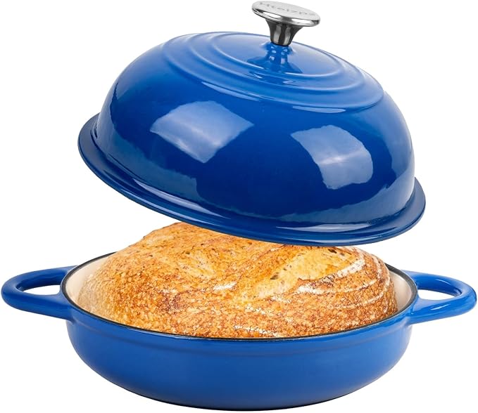 Dutch Oven for Bread Baking, 5.4 Quart Dutch Enameled Cast Iron Bread Oven, Dutch Oven for Sourdough Bread Baking, Oven Safe up to 500° F, 25 cm Blue